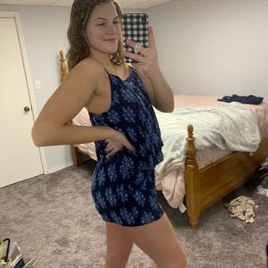 Navy blue and patterned romper/jumpsuit